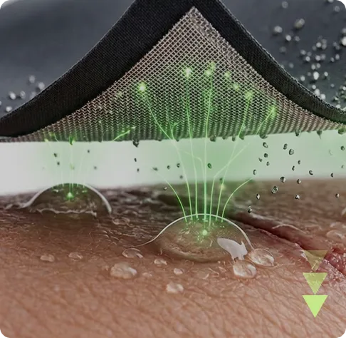 Ion Sportswear moisture-wicking athletic fabric drawing sweat away from skin.
