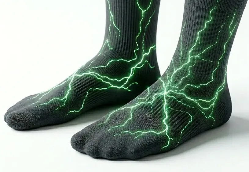 Ion Sportswear high-performance crew socks with green lightning effects, Built with ZnTech™ recovery technology.