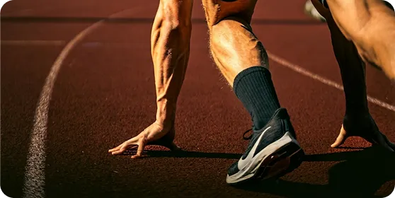 Close-up of an athlete's running shoes and socks by Ion Sportswear.